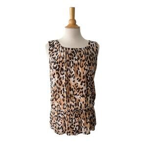 St. John 100% Silk Leopard Animal Print Sleeveless Top Brown Sz 8